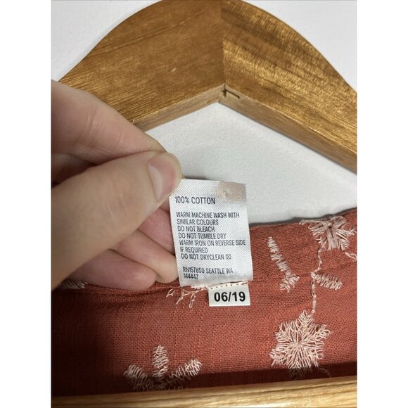 Anko Dress Coral Floral Embroidered Women's Size 16 Button Front Tie - Picture 8 of 10